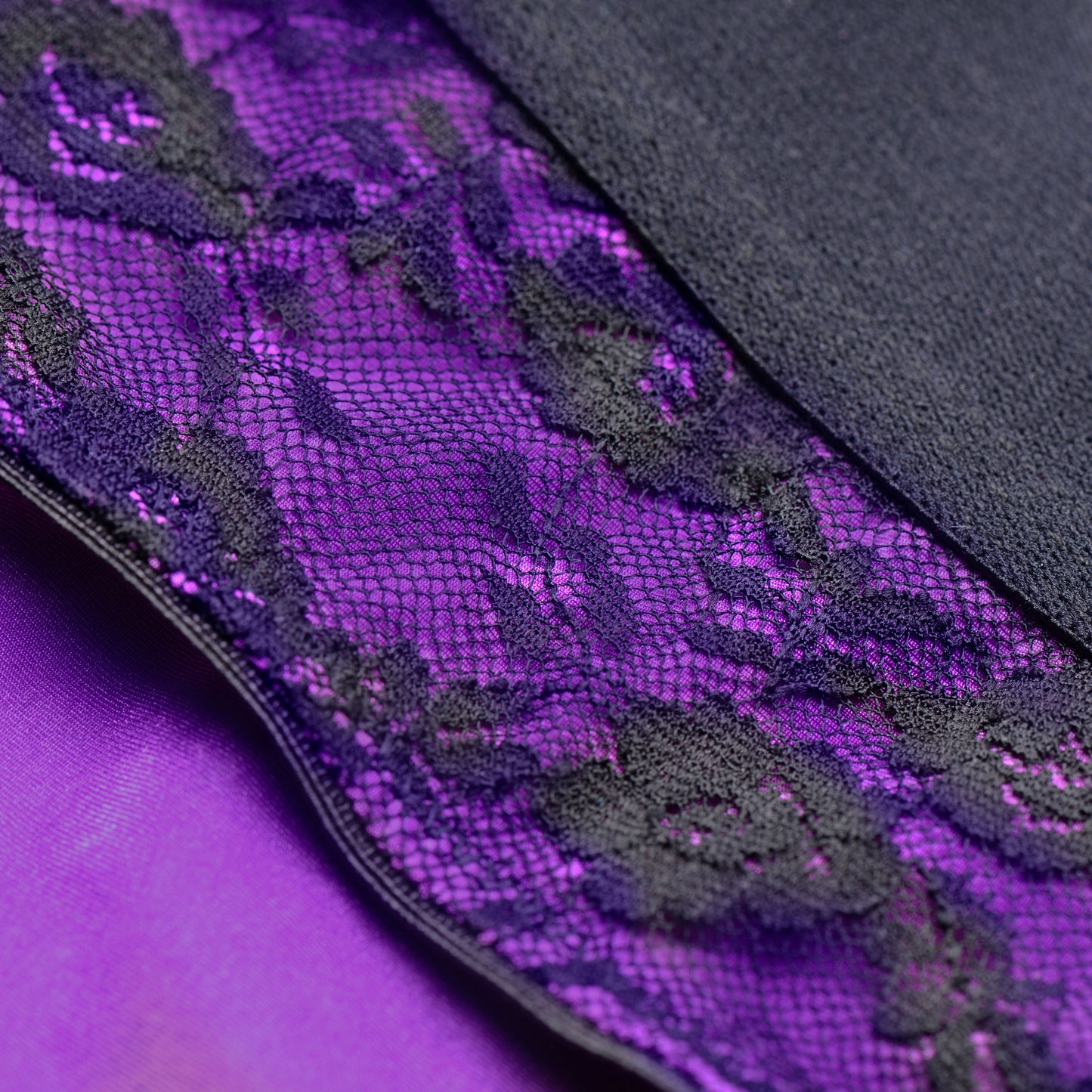 Lace Envy Crotchless Panty Harness - L/ XL Purple and Black