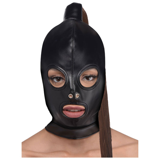 Ponytail Bondage Hood - Black STR-AG774