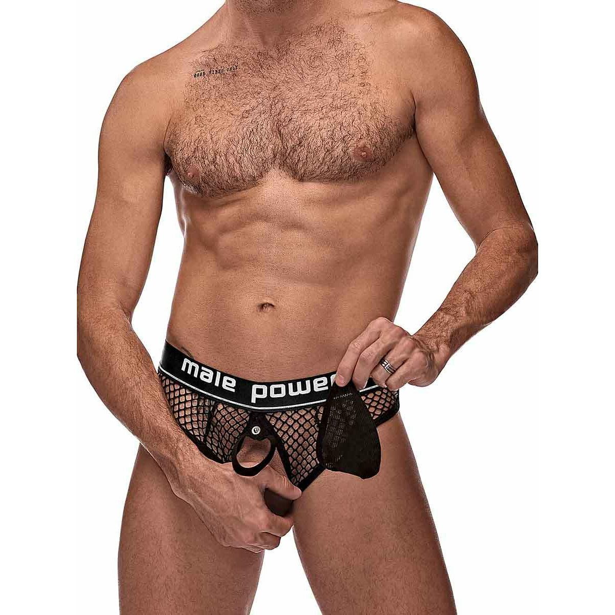 Cock Pit Net Cock Ring Thong - L/ XL - Black MP-410260BKLX