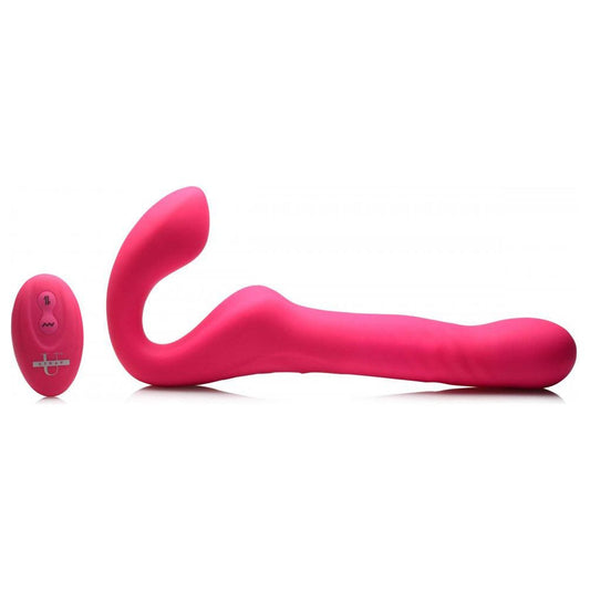 Mighty-Thrust Thrusting and Vibrating Strapless Strap-on With Remote - Pink SU-AG934