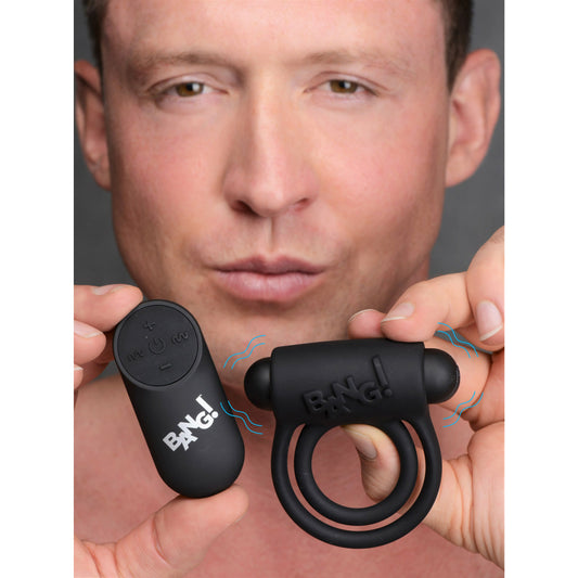 Bang - Silicone Cock Ring and Bullet With Remote Control - Black