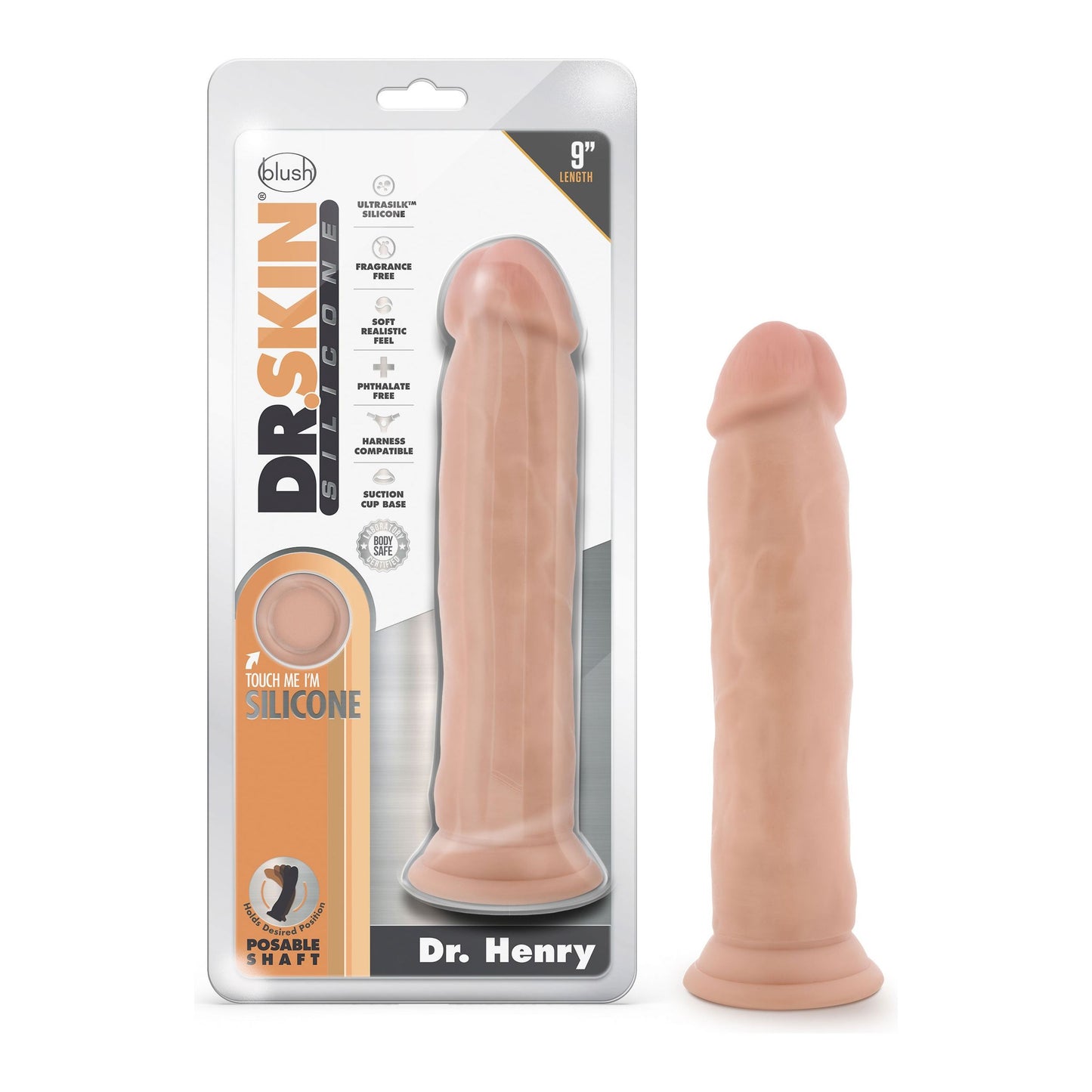 Dr. Skin Silicone - Dr. Henry - 9 Inch Dildo With  Suction Cup - Vanilla