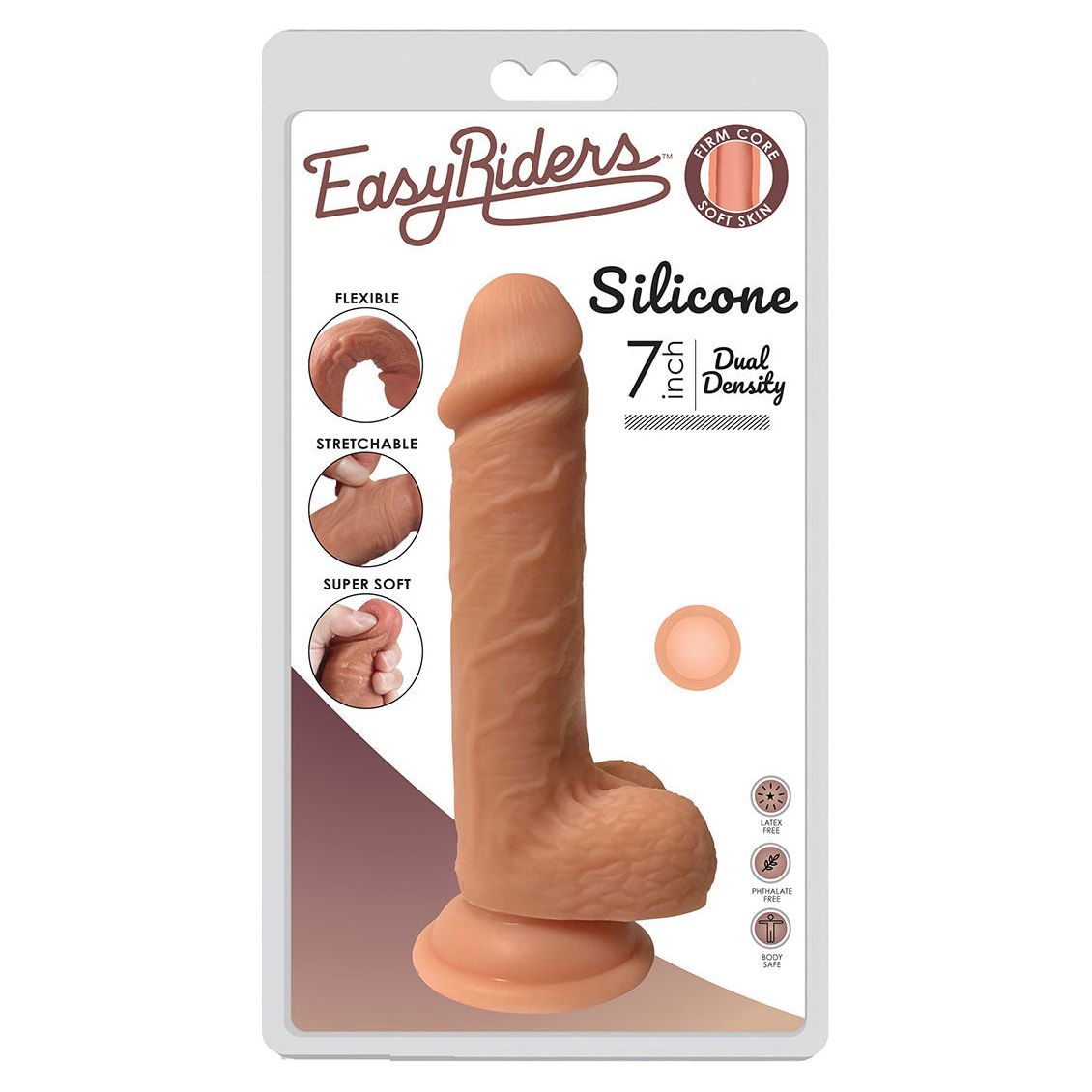 Easy Rider 7 Inch Dual Density Dildo With Balls -  Light