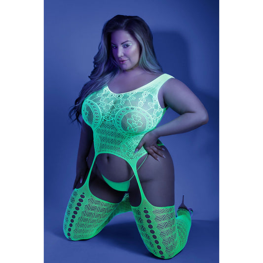 Supersonic Mosaic Bodystocking - Queen - Neon Green FL-GL2110-QS-B