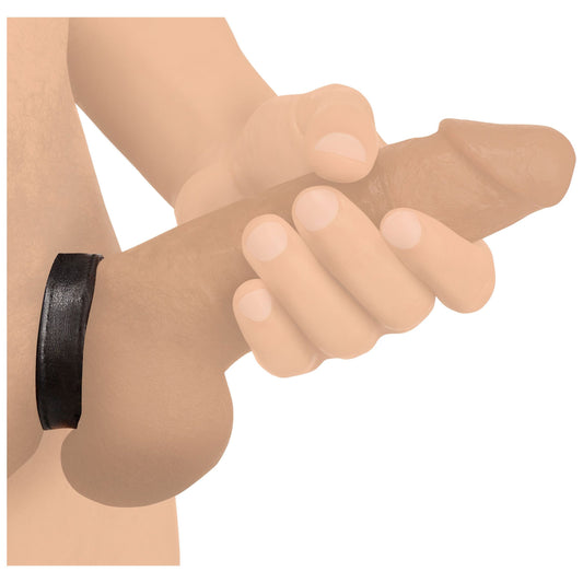 Leather and Velcro Cock Ring - Black