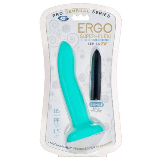 Ergo Super Flexi IV Dong Soft and Flexible Liquid  Silicone With Vibrator - Teal