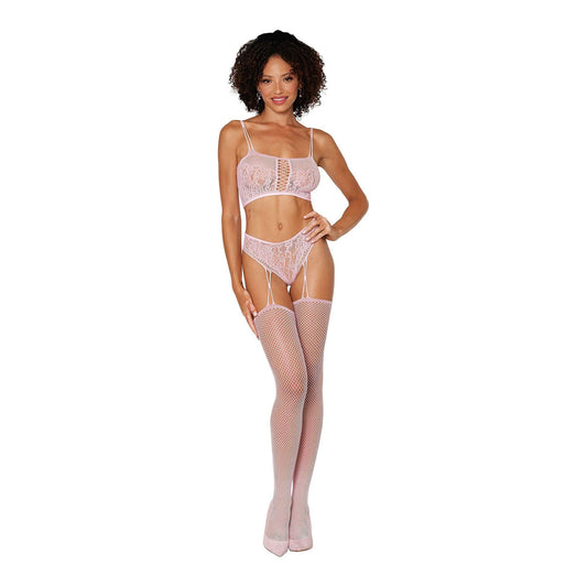 Bralette and Garter Hose - One Size - Pink DG-0425PNKOS