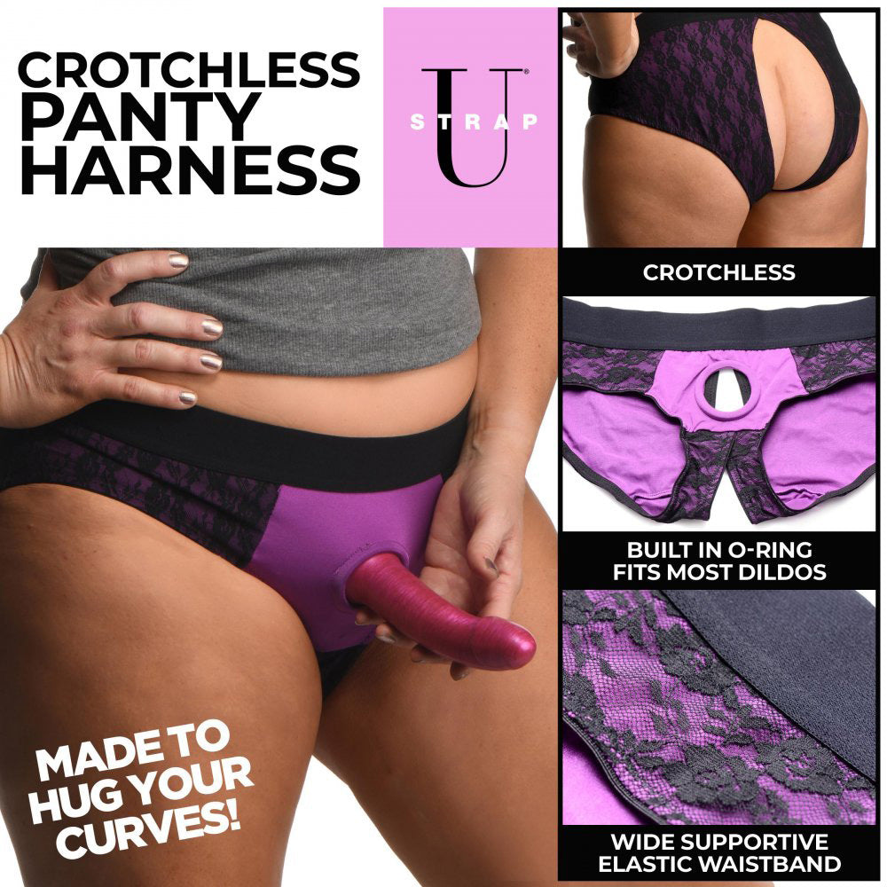 Lace Envy Crotchless Panty Harness - 2xl - Purple